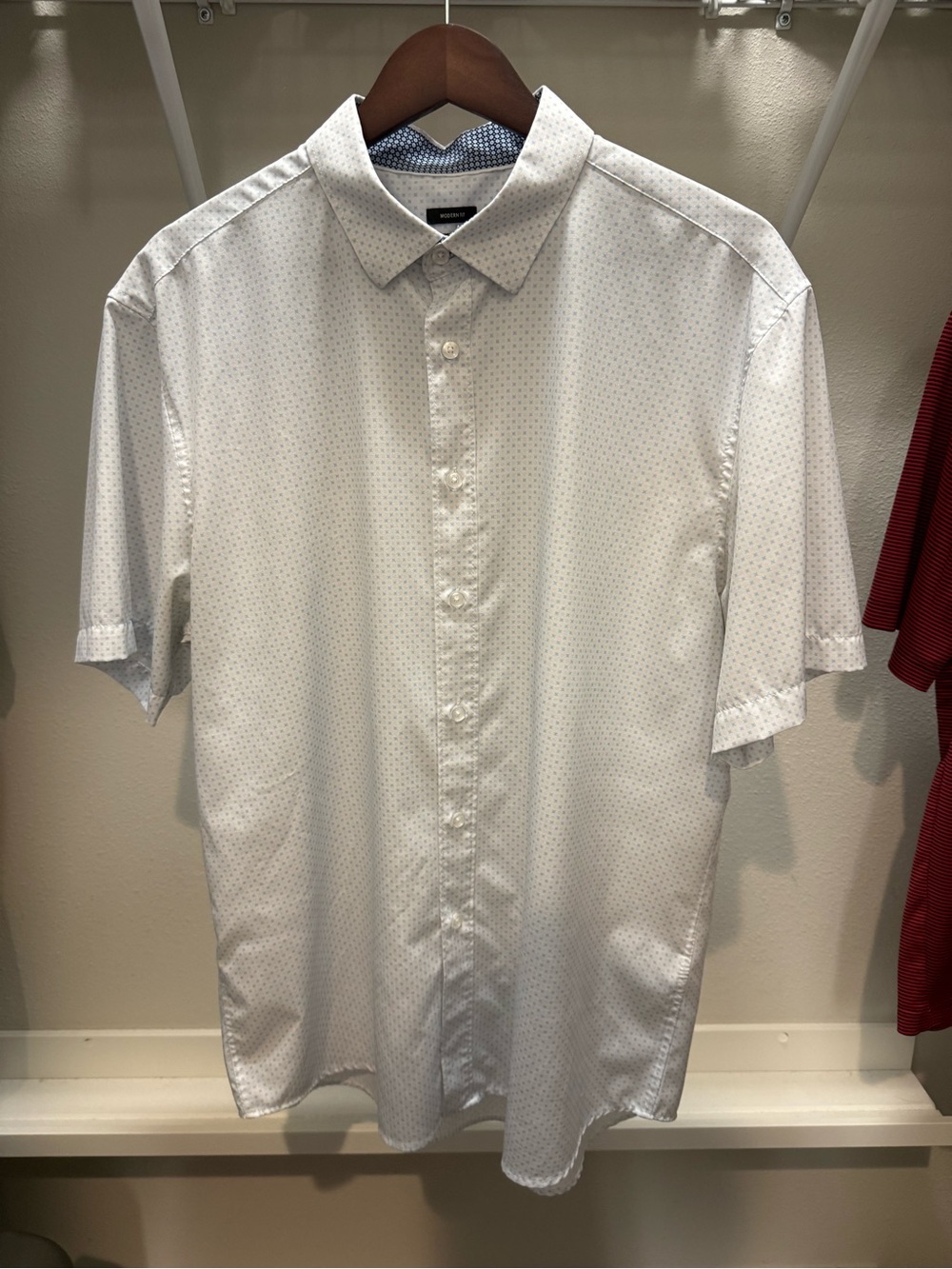 Pronto Uomo Modern Fit Short Sleeve Button Up Shirt White Blue Print Large